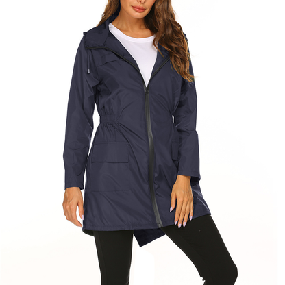 Dames Lange Regenjas met Capuchon Marineblauw