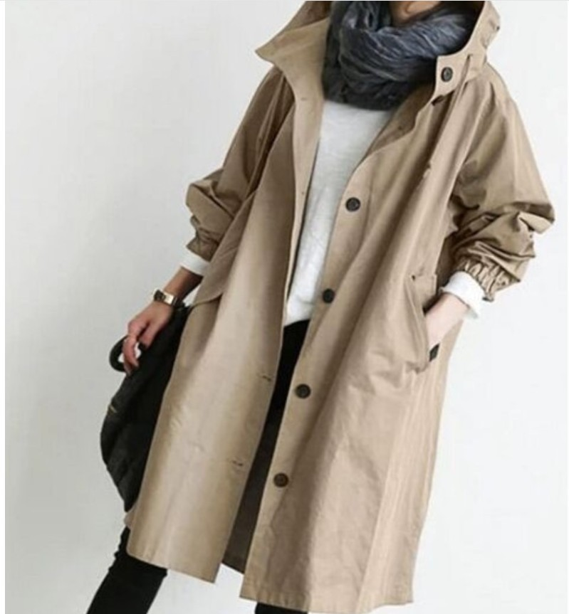 Dames Regenjas Met Knopsluiting En Weerbestendig Materiaal Beige