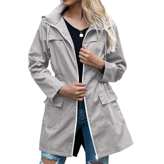 Dames Trenchcoat Regenjas met Geaccentueerde Naden en Praktische Zakken Grijs
