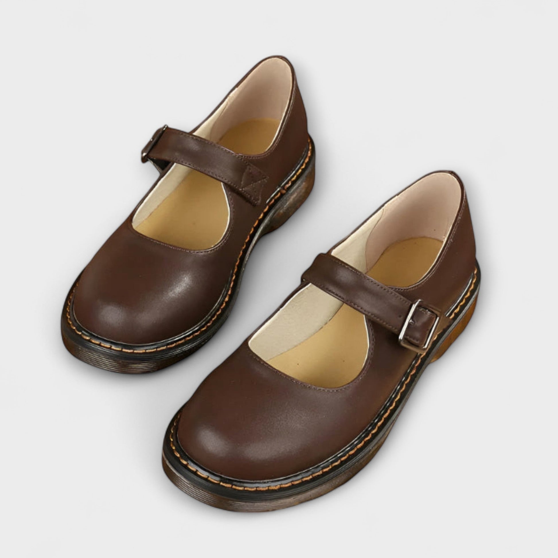 Dames Mary Jane Schoenen met Ronde Neus en Verstelbare Bandjes Bruin