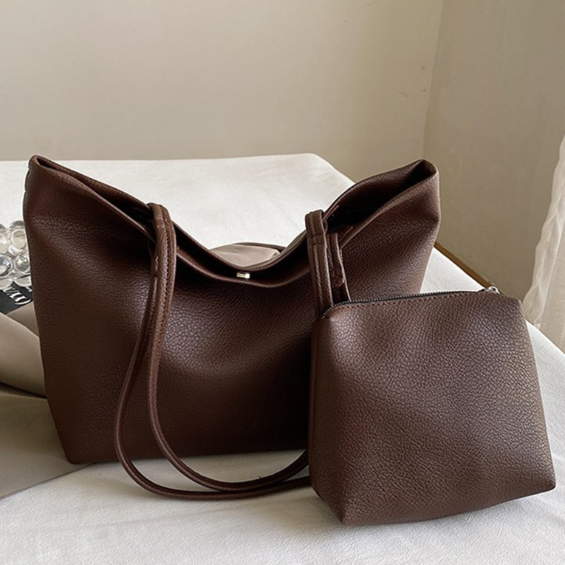 Dames Schoudertas Met Pouch Donkerbruin