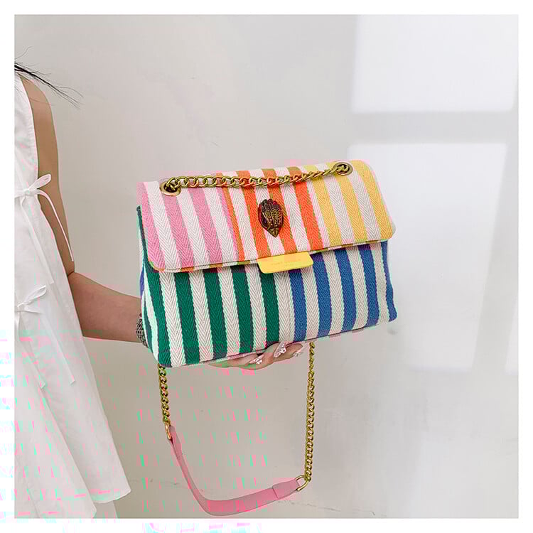 Dames Schoudertas Met Regenboogdesign En Gouden Ketting