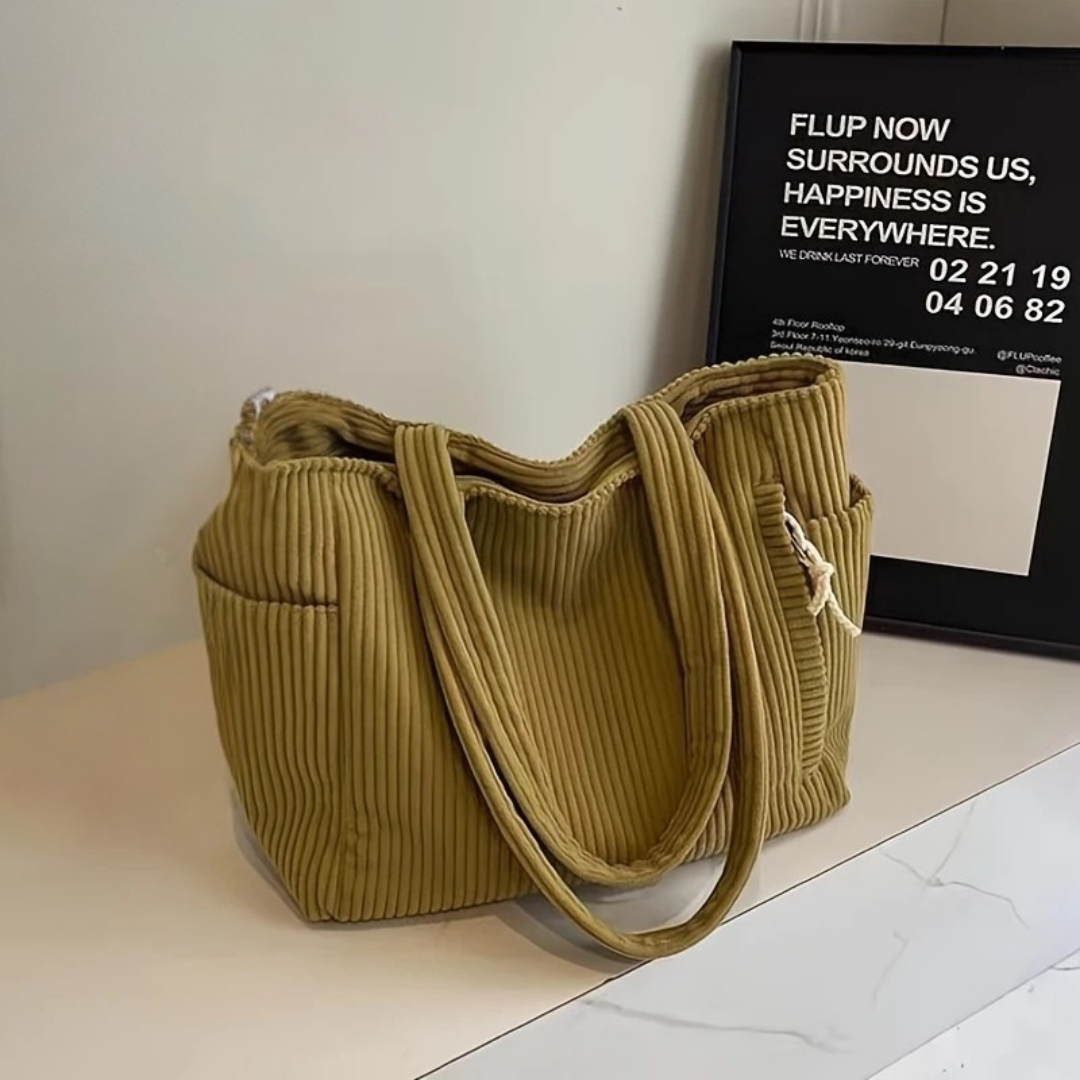 Dames Corduroy Schoudertas met Minimalistisch Ontwerp en Ruime Opbergruimte Khaki