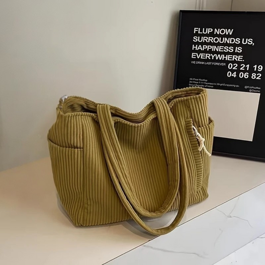 Dames Corduroy Schoudertas met Minimalistisch Ontwerp en Ruime Opbergruimte Khaki