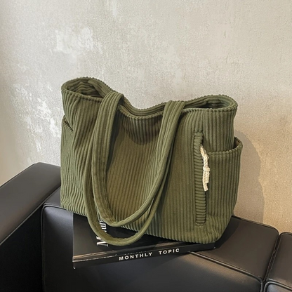 Dames Corduroy Schoudertas met Minimalistisch Ontwerp en Ruime Opbergruimte Groen