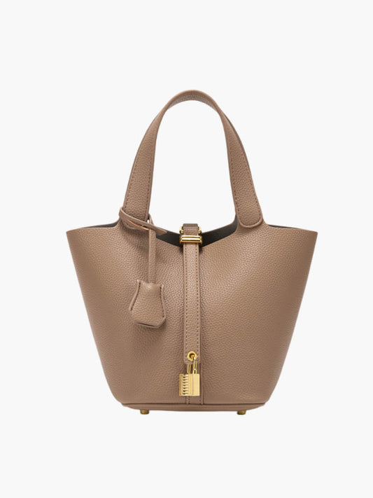 Dames Schoudertas van Luxe Vegan Leer met Metalen Slot Taupe
