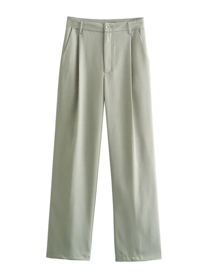 Dames Kledingset Tussenjas met Borstzakken en Wijde Pantalon
