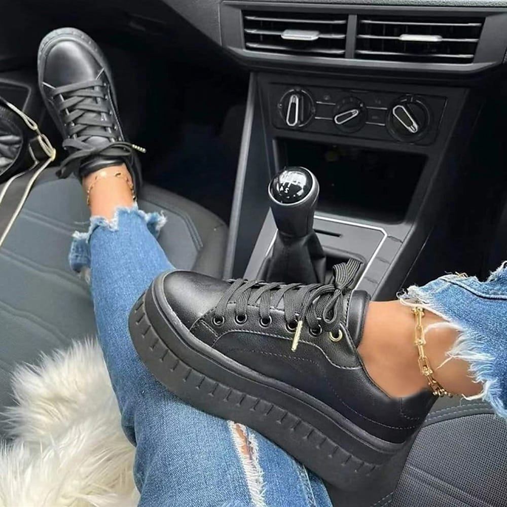 Dames Sneaker met Hoge Zool Zwart