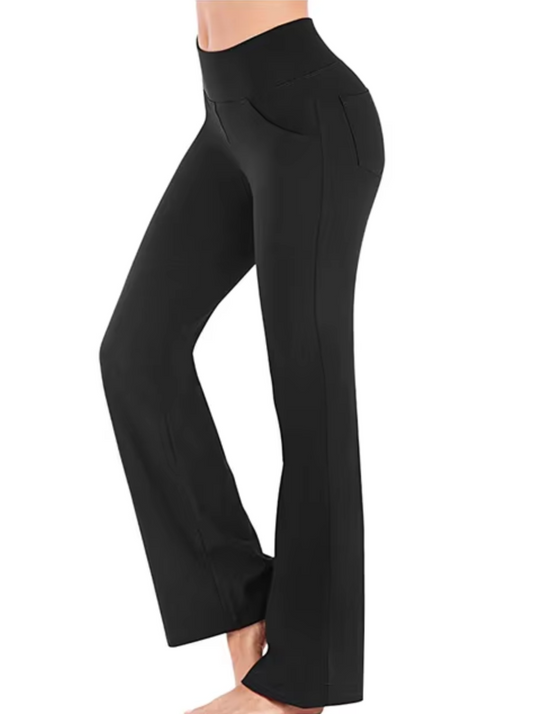 Dames Sportlegging Flared met Praktische Zakken - Yoga Broek Zwart