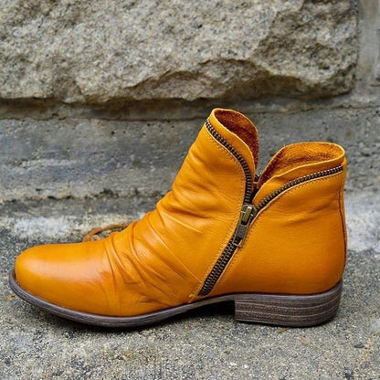 Dames Enkellaarsjes met Zijrits en Blokhak Oranje