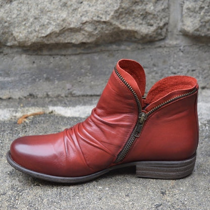 Dames Enkellaarsjes met Zijrits en Blokhak Rood