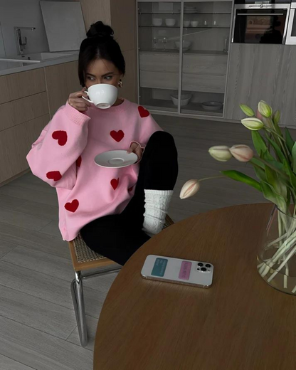Dames Oversized Sweater met Hartjes Roze