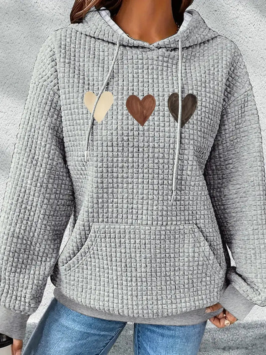 Dames Hoodie Wafelstof met Hartjes Print Grijs