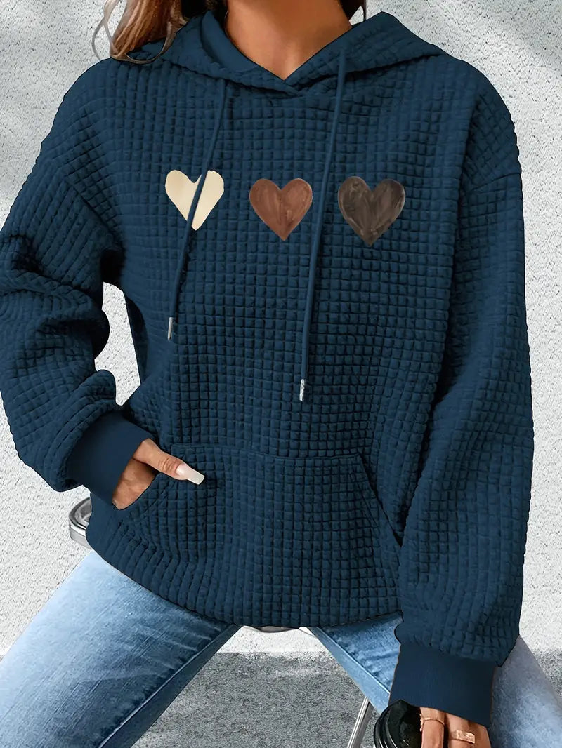 Dames Hoodie Wafelstof met Hartjes Print