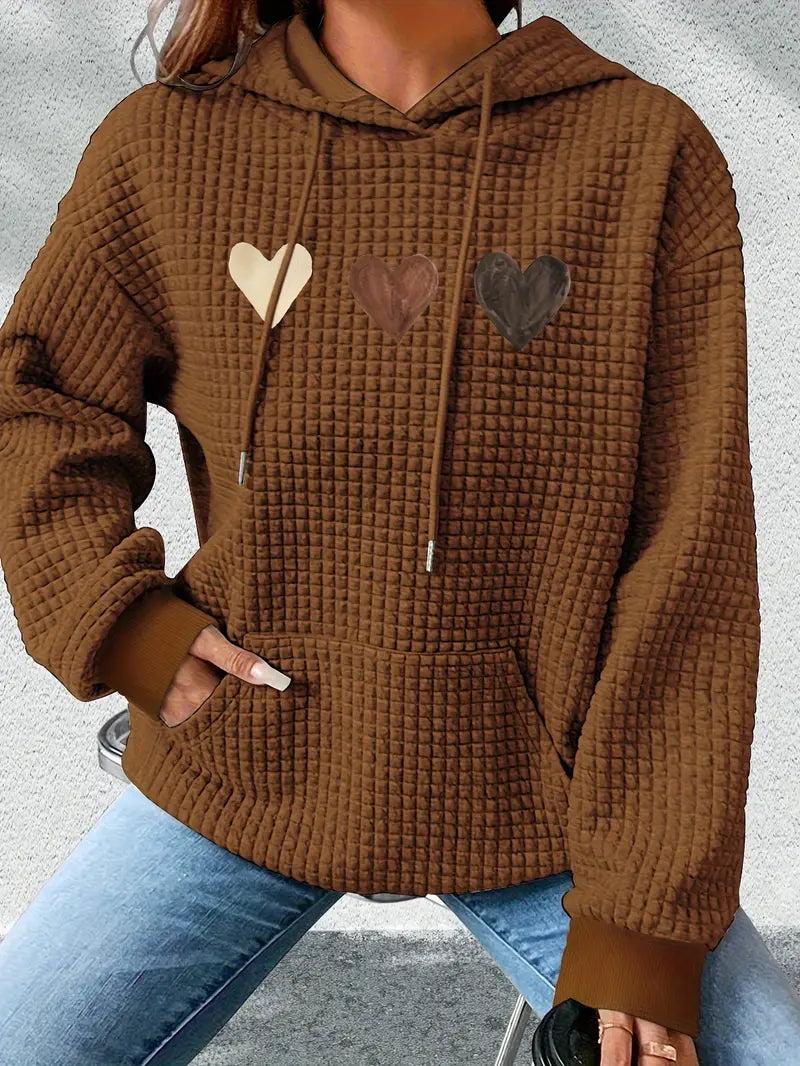Dames Hoodie Wafelstof met Hartjes Print