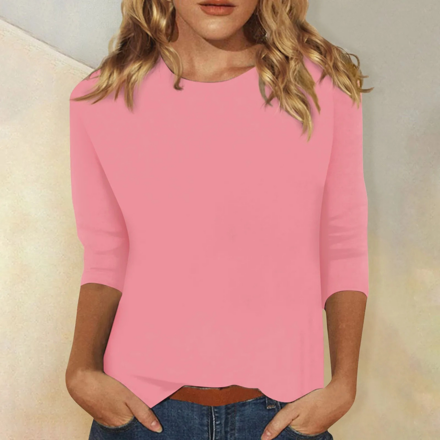 Dames Effen Shirt met Lange Mouwen en Ronde Hals Roze