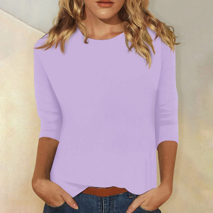 Dames Effen Shirt met Lange Mouwen en Ronde Hals Paars