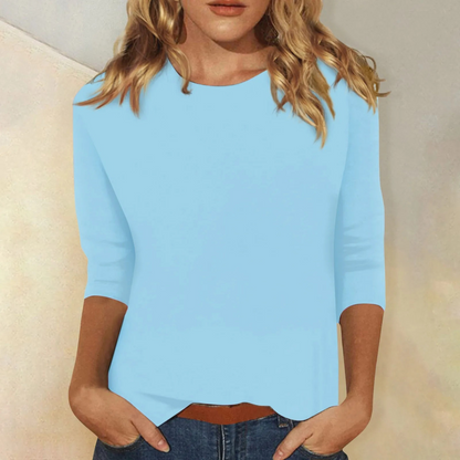 Dames Effen Shirt met Lange Mouwen en Ronde Hals Lichtblauw