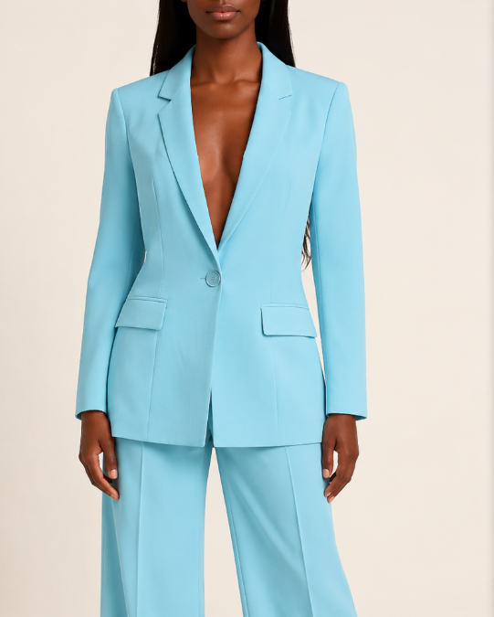 Dames Elegant Pak met Blazer en Rechte Broek Lichtblauw