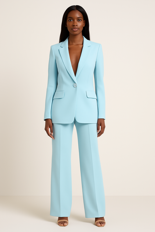 Dames Elegant Pak met Blazer en Rechte Broek Lichtblauw