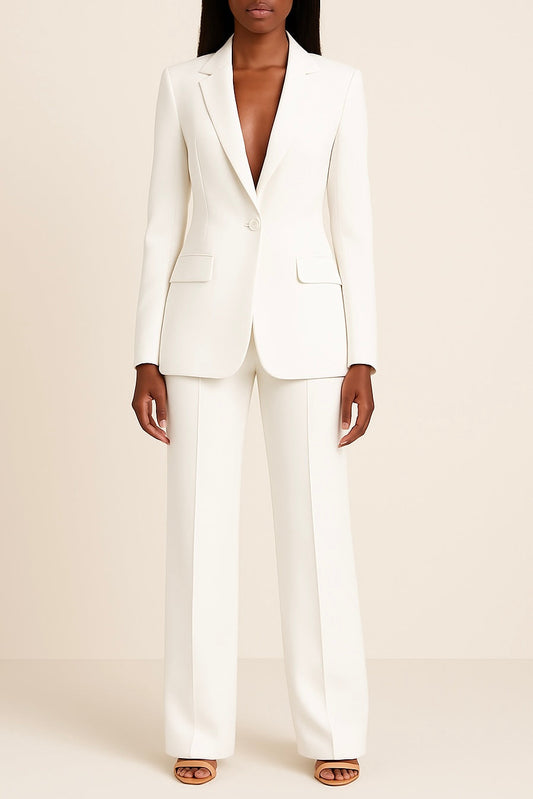 Dames Elegant Pak met Blazer en Rechte Broek Wit