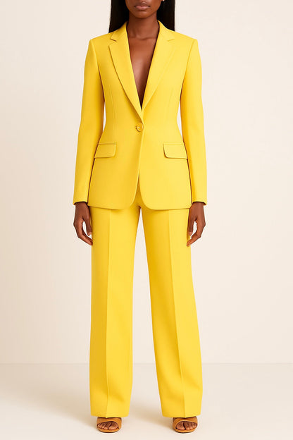 Dames Elegant Pak met Blazer en Rechte Broek Geel