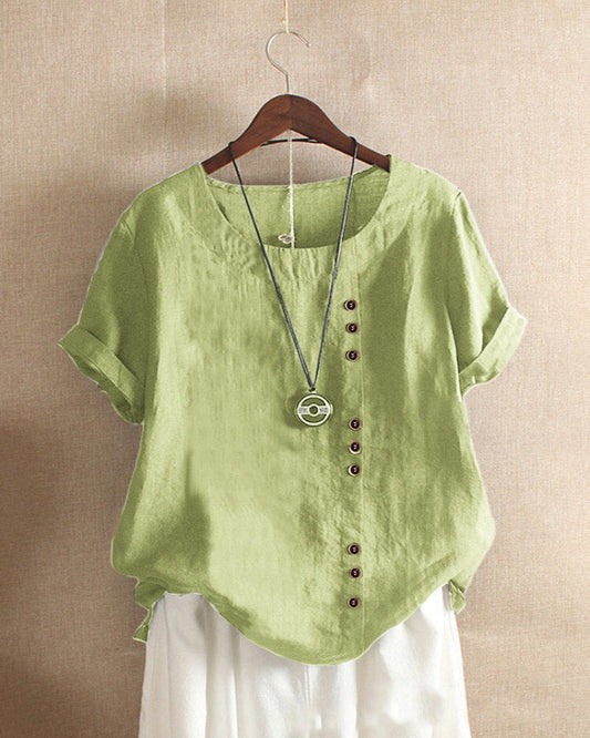 Dames Top met Knoopdetails en Korte Mouwen Lichtgroen