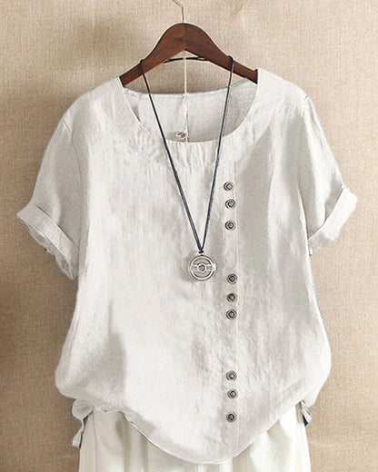 Dames Top met Knoopdetails en Korte Mouwen Wit