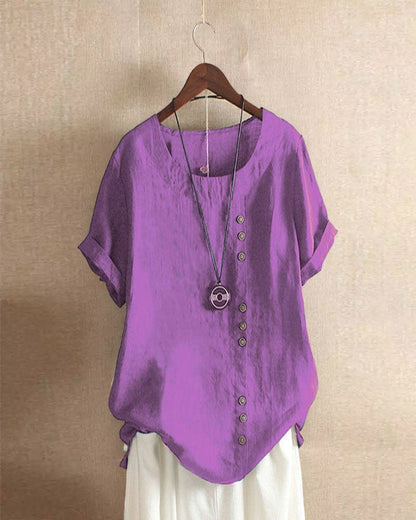 Dames Top met Knoopdetails en Korte Mouwen Paars