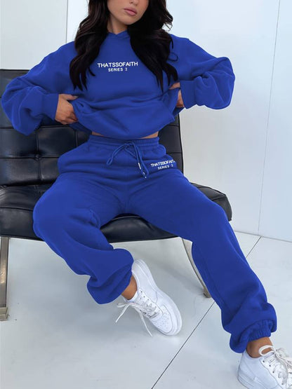 Dames Streetwear Jogging Set met Hoodie en Rechte Broek Blauw