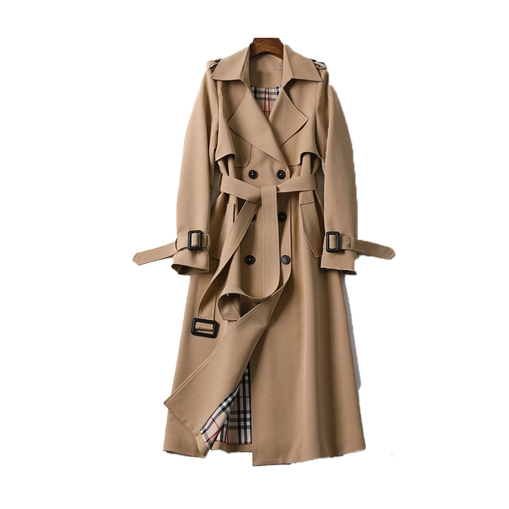 Dames Trenchcoat met Dubbele Knopen en Verstelbare Ceintuur Beige