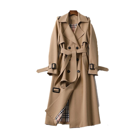Dames Trenchcoat met Dubbele Knopen en Verstelbare Ceintuur Beige