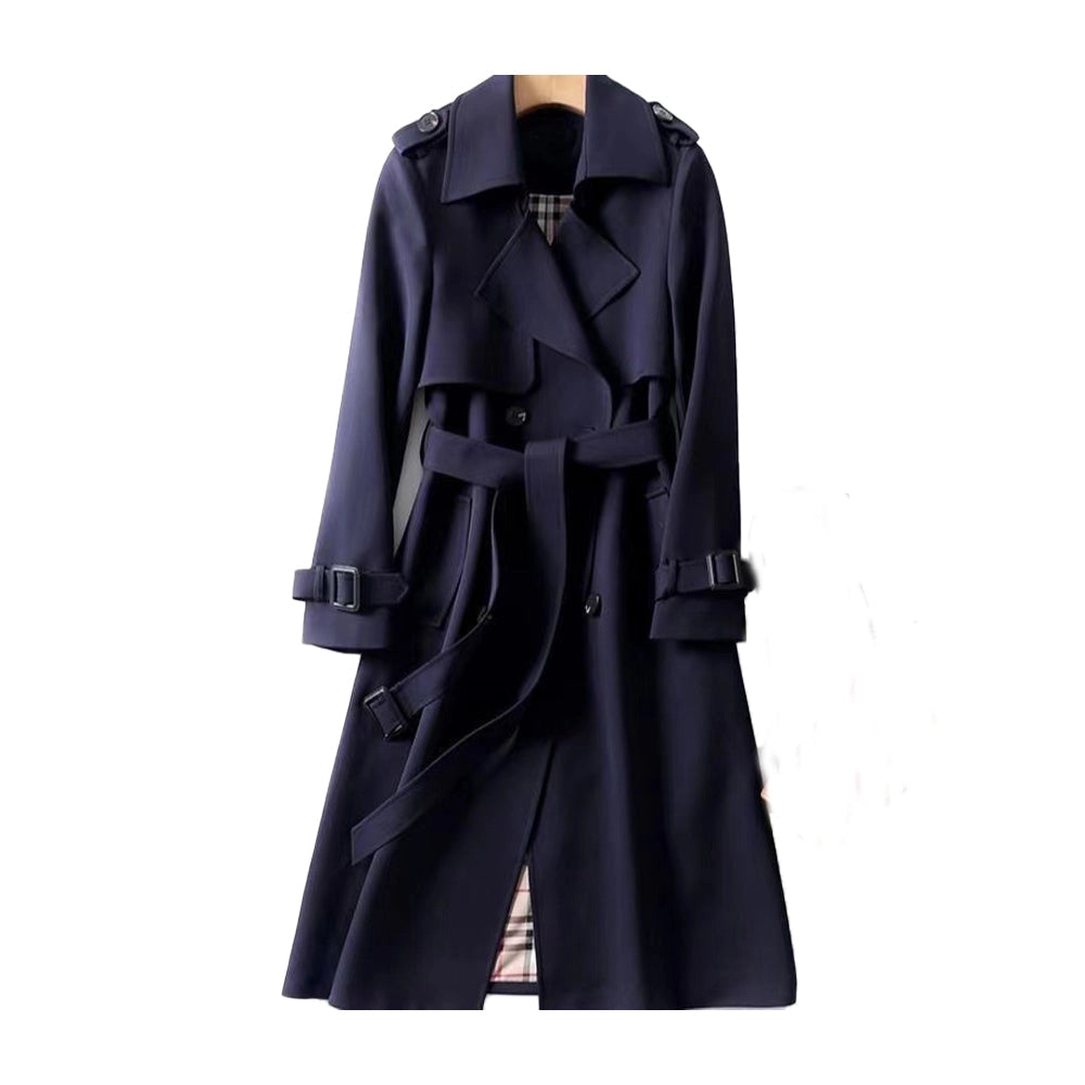 Dames Trenchcoat met Dubbele Knopen en Verstelbare Ceintuur Marineblauw