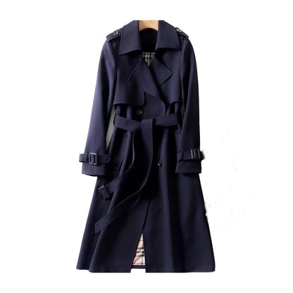 Dames Trenchcoat met Dubbele Knopen en Verstelbare Ceintuur Marineblauw