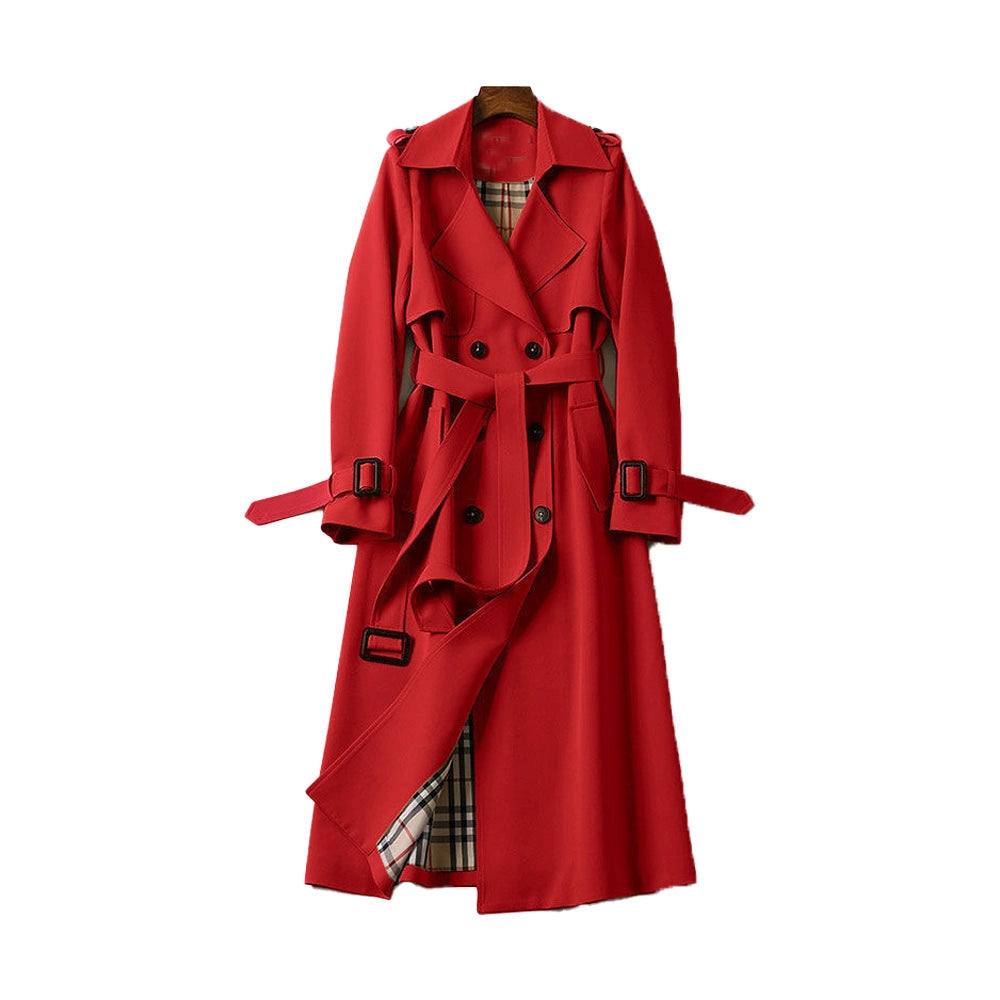 Dames Trenchcoat met Dubbele Knopen en Verstelbare Ceintuur Rood