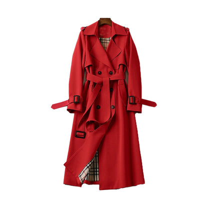 Dames Trenchcoat met Dubbele Knopen en Verstelbare Ceintuur Rood