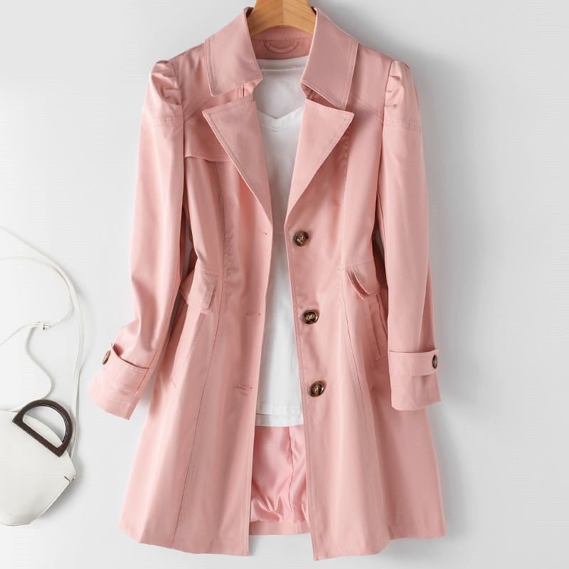 Dames Korte Trenchcoat Tussenjas met Tijdloos Ontwerp Roze