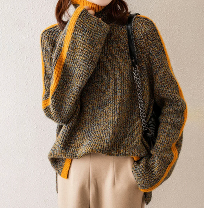 Dames Oversized Trui Gebreid met Asymmetrische Zoom en Oranje Details