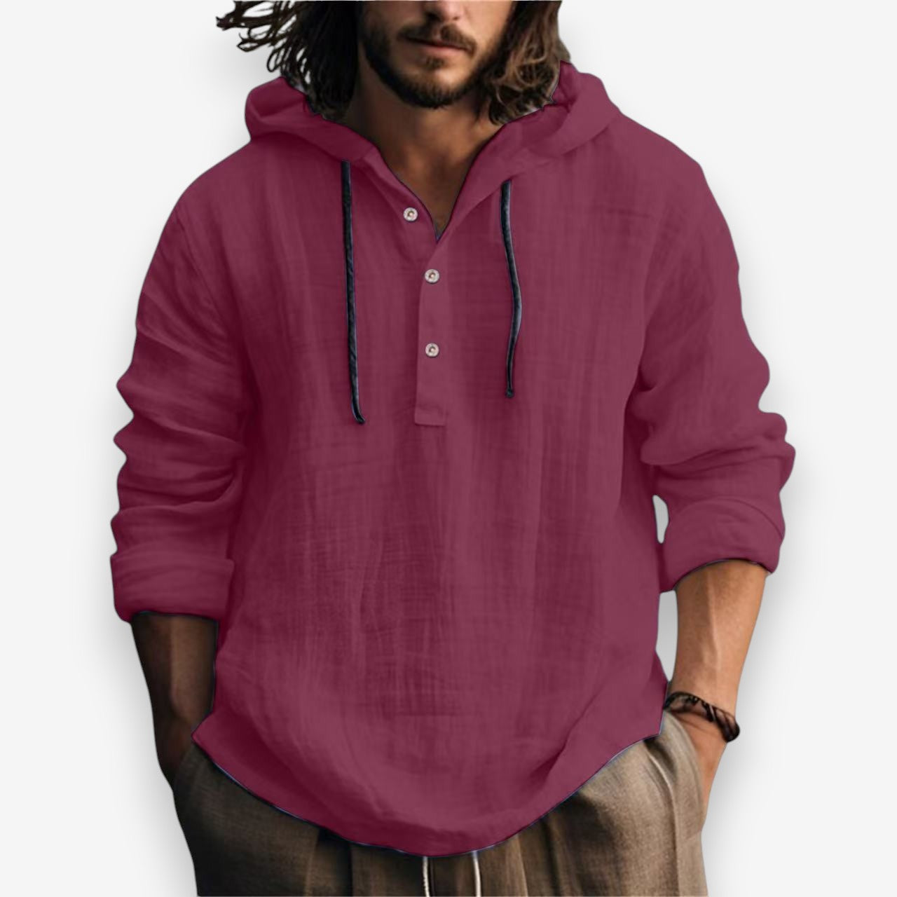 Heren Hoodie met Capuchon en Knoopsluiting in Relaxte Pasvorm Roségoud