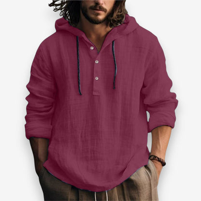 Heren Hoodie met Capuchon en Knoopsluiting in Relaxte Pasvorm Roségoud