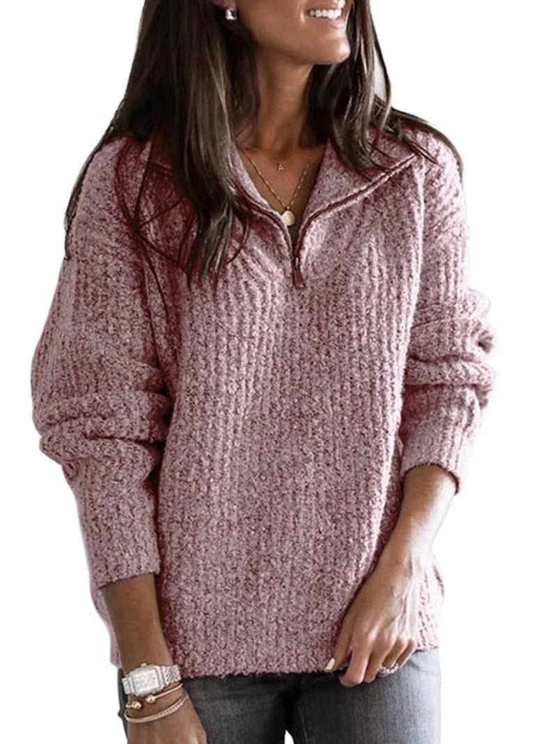 Dames Trui met Lange Mouwen, Rits en Slanke Pasvorm Roze