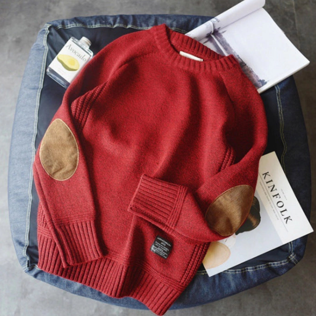 Dames Trui met Elleboogpatches en Breiwerk Rood