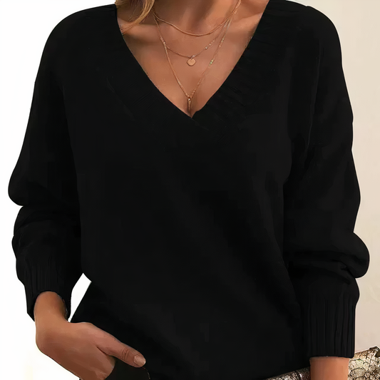 Dames Trui met V-hals voor Herfst en Winter Zwart