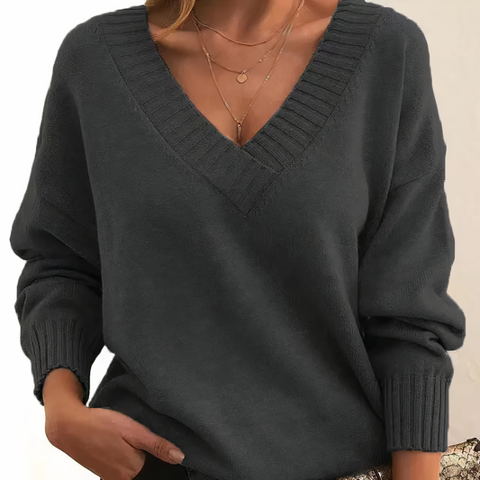 Dames Trui met V-hals voor Herfst en Winter Donkergrijs