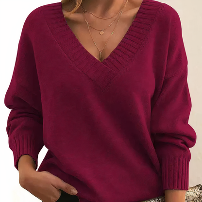 Dames Trui met V-hals voor Herfst en Winter Rood