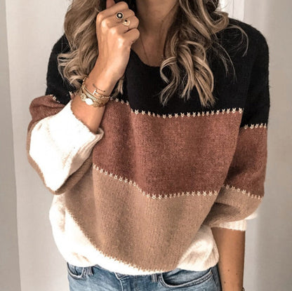 Dames Trui van Cashmere met Gestreept Ontwerp Bruin