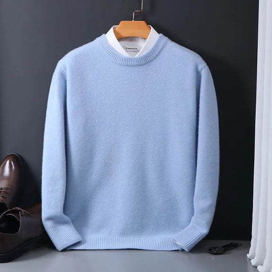 Heren Gebreide Trui - Casual Pullover met Ronde Hals Lichtblauw