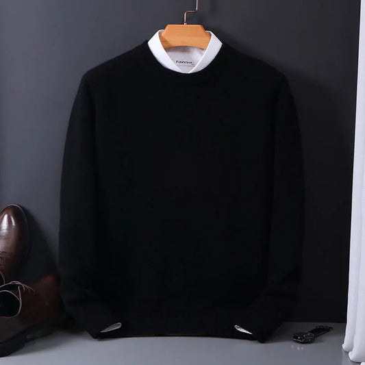 Heren Gebreide Trui - Casual Pullover met Ronde Hals Zwart