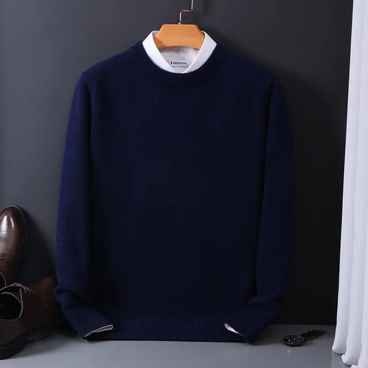 Heren Gebreide Trui - Casual Pullover met Ronde Hals Donkerblauw