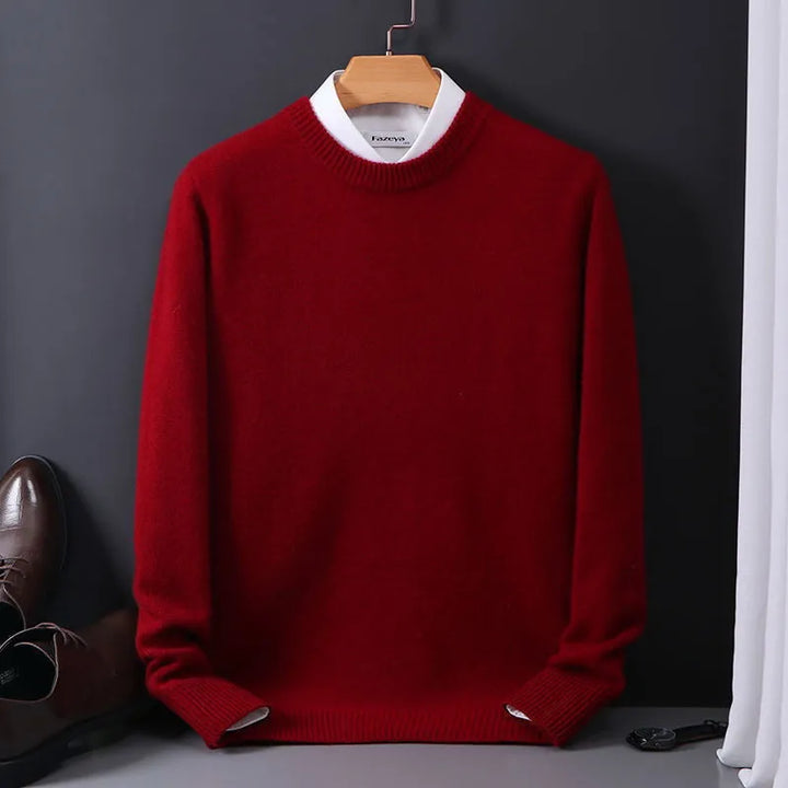 Heren Gebreide Trui - Casual Pullover met Ronde Hals Rood